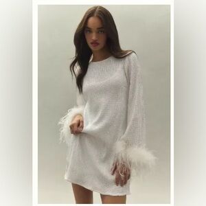 Hutch Alissa Faux Feather Long-Sleeve Sequin Mini Dress